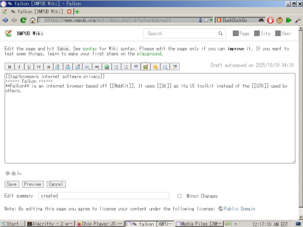 Falkon being used to edit this page under LXQT